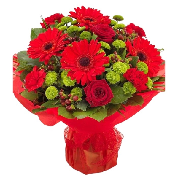  Antalya Flowers Delivery Kırmızı Gül Yeşil Krizantem Buket