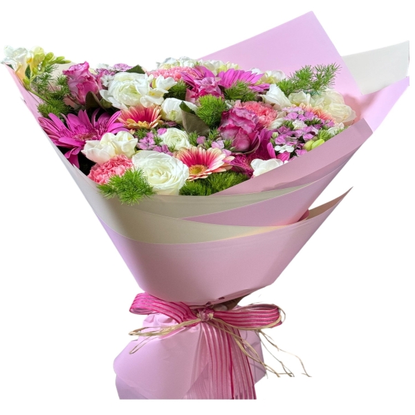  Antalya Flowers Delivery Şık Pembe Beyaz Buket