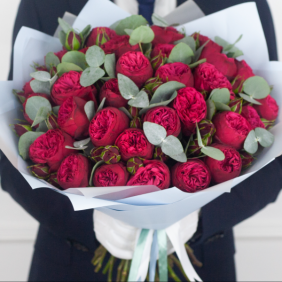  Antalya Flowers Order 35 Adet Bordo Kırmızı Pion Gül Şık Buket